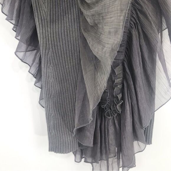 Isabella Rodriguez Gray Knit Ruffle Flutter Sleeve Blouse - Picture 9 of 12